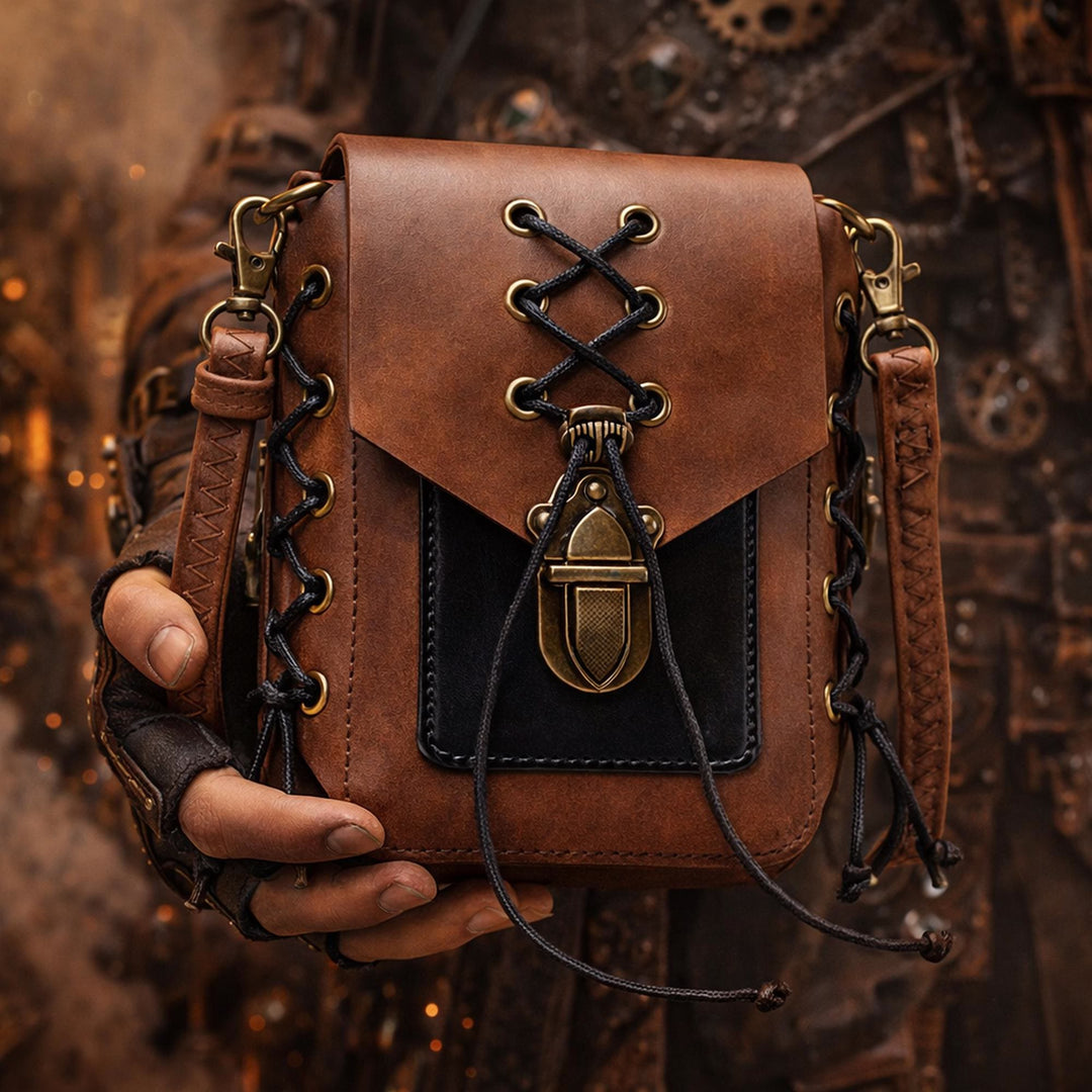 WorldNorse Vintage Laced Buckle Crossbody Pouch Bag  - Brown - image 0