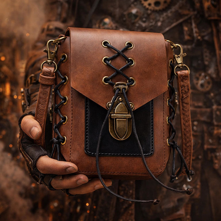 WorldNorse Vintage Laced Buckle Crossbody Pouch Bag  - Brown - image 0