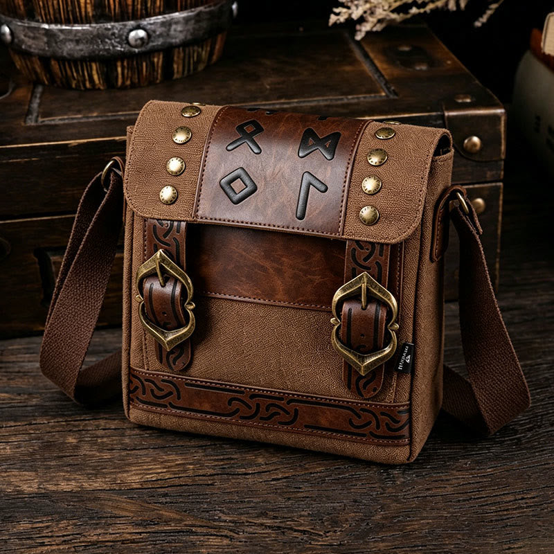 WorldNorse Nordic Buckle Rune Satchel Pouch Bag - Brown - image 0