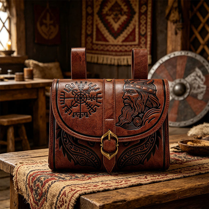 WorldNorse Viking Warrior Vegvisir Compass Embossed Pouch Bag - Brown - image 0