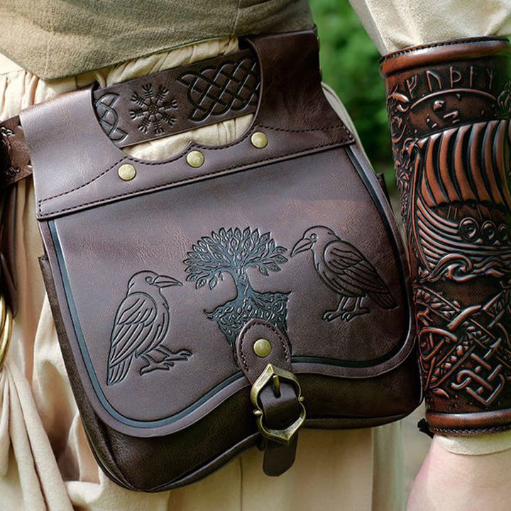 WorldNorse Yggdrasil And Odin's Ravens Embossed Pouch Bag - image 4