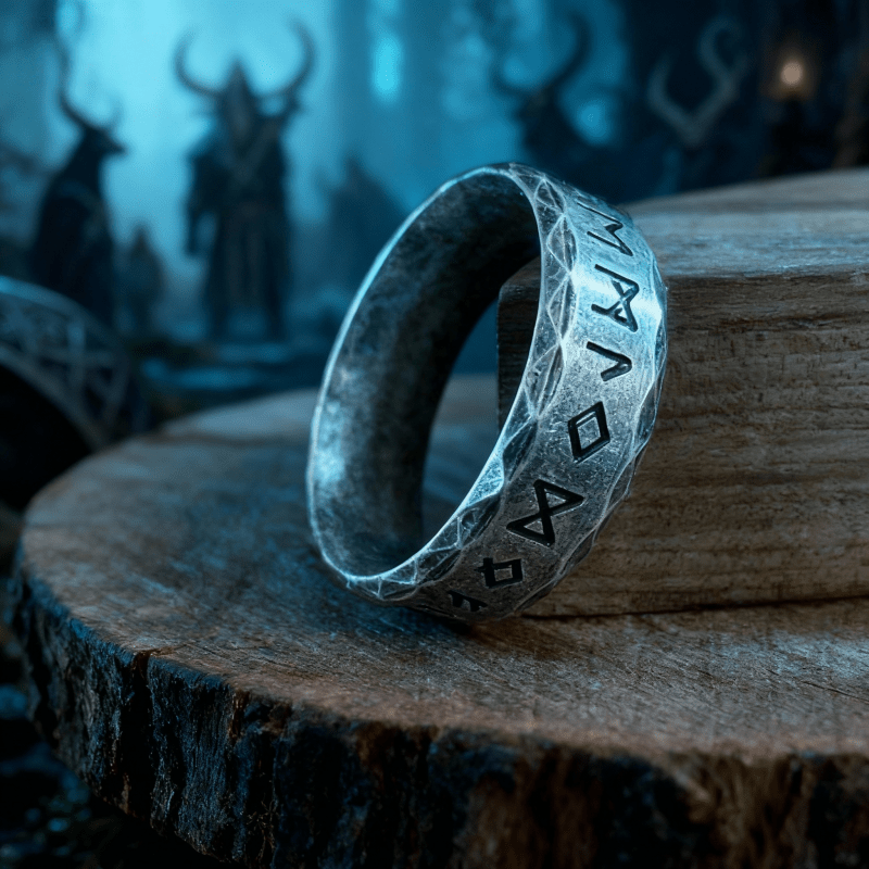 FREE Today: "Hero's Wisdom" Viking Rune Amulet Ring - Retro Silver - US 13 - image 1