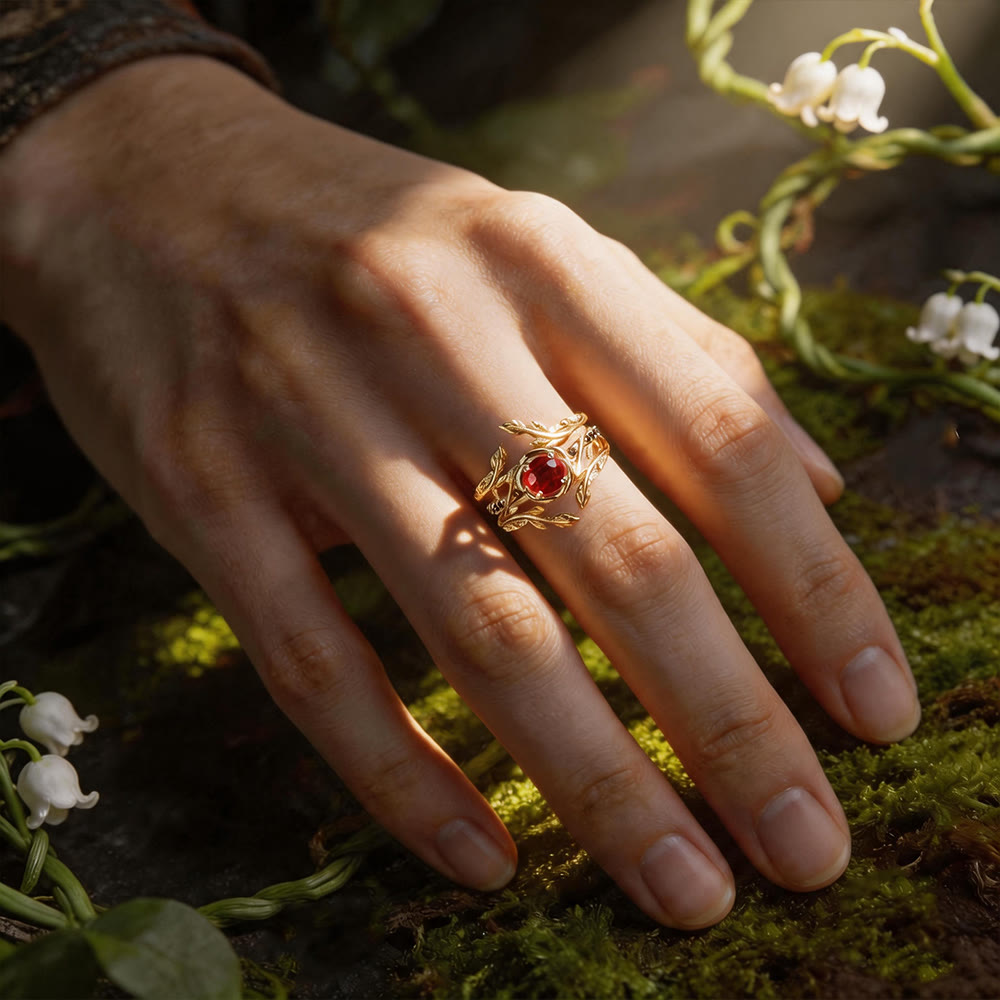 FREE Today: Blooming Rose Ruby and Black Onyx Branch Ring Set - image 1