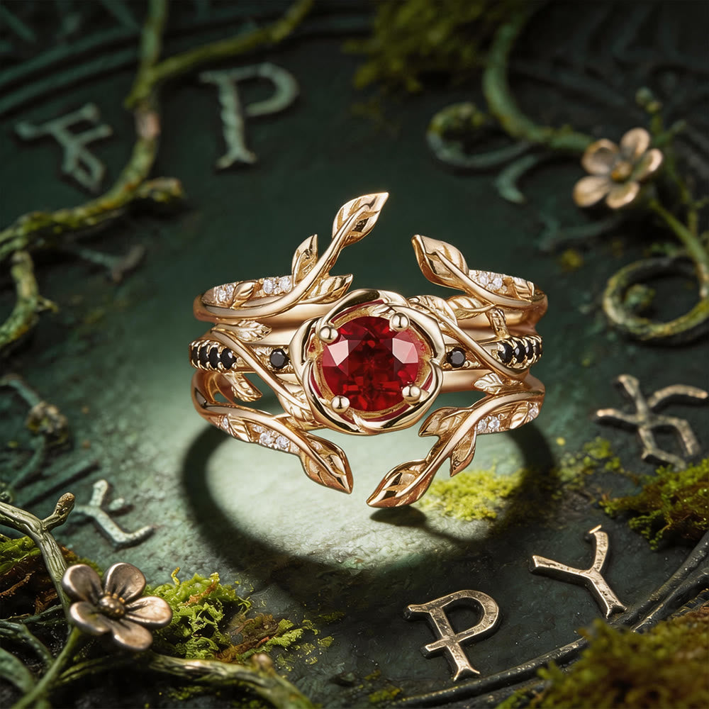 FREE Today: Blooming Rose Ruby and Black Onyx Branch Ring Set - US 10 - image 0