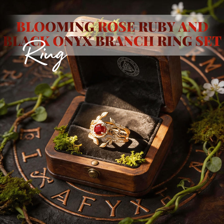 FREE Today: Blooming Rose Ruby and Black Onyx Branch Ring Set - image 2