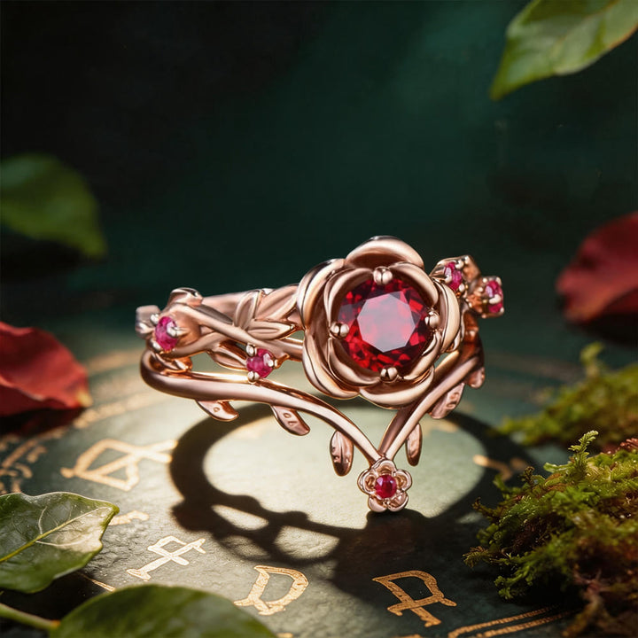 FREE Today: Rose Flower Ruby with Curved Leaf Ring Set - image 3