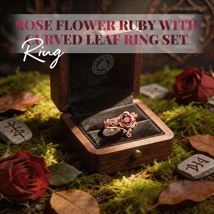 FREE Today: Rose Flower Ruby with Curved Leaf Ring Set - image 2