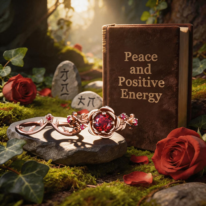 FREE Today: Rose Flower Ruby with Curved Leaf Ring Set - image 4