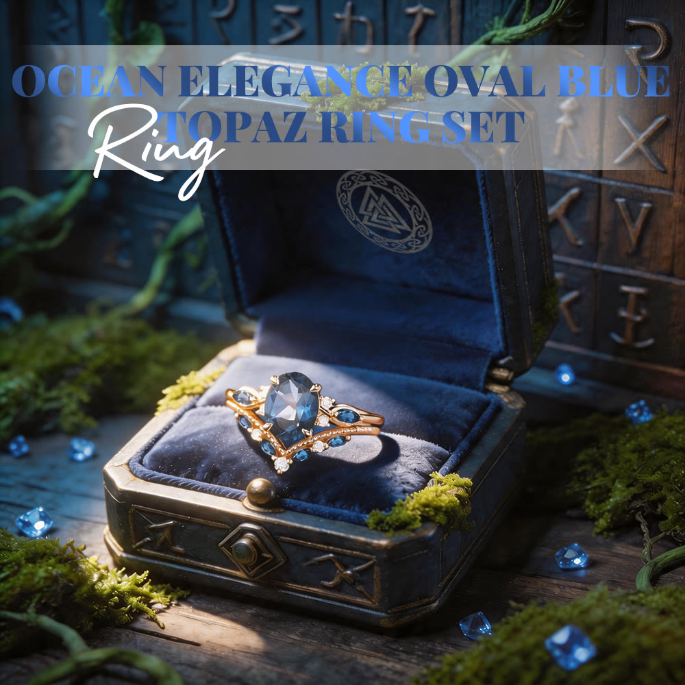FREE Today: Ocean Elegance Oval Blue Topaz Ring Set - image 2