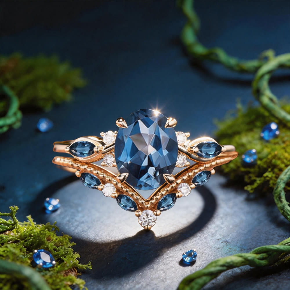 FREE Today: Ocean Elegance Oval Blue Topaz Ring Set - US 10 - image 0