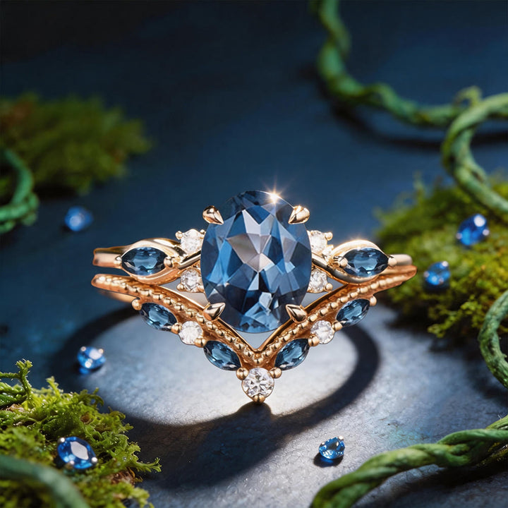 FREE Today: Ocean Elegance Oval Blue Topaz Ring Set - US 10 - image 0