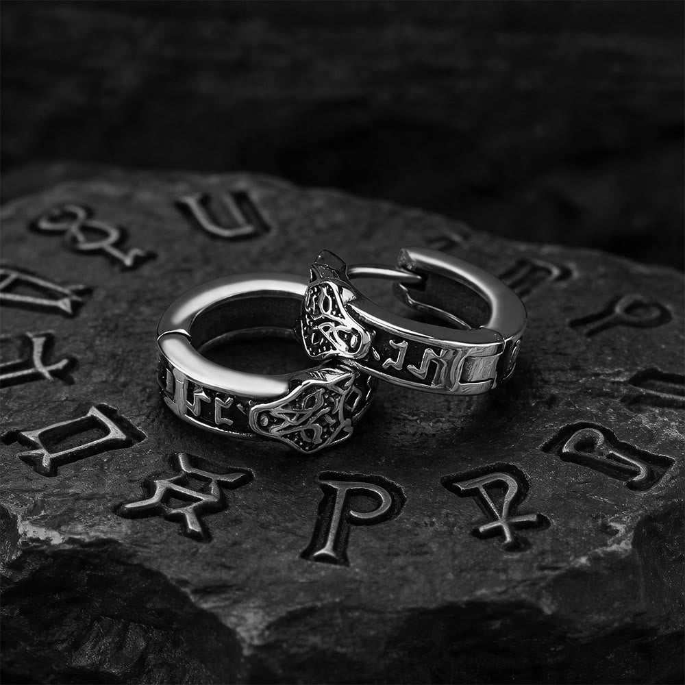FREE Today: Viking Wolf Head Rune Hoop Earrings - Earrings - image 0