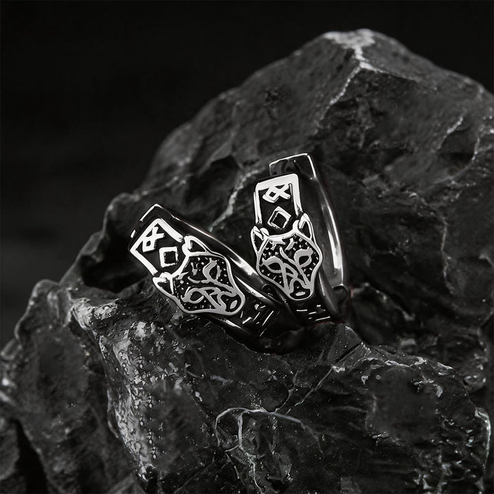 WorldNorse Viking Wolf Head Rune Hoop Earrings - image 4