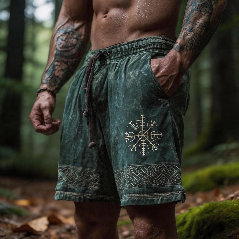 WorldNorse Viking Vegvisir Compass Celtic Knot Linen Shorts - US/UK/AU50，EU60 (5XL) - image 0
