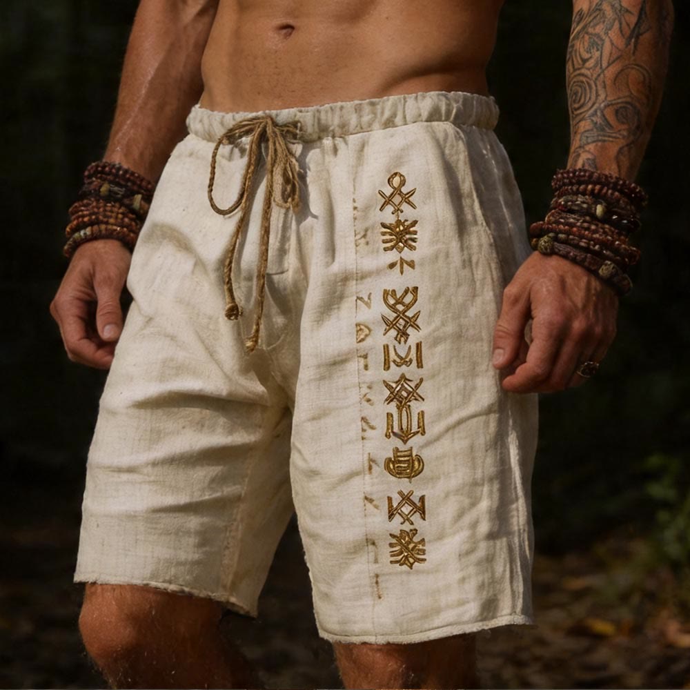 WorldNorse Sacred Rune Linen Shorts - US/UK/AU50，EU60 (5XL) - image 0