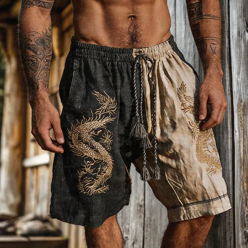 WorldNorse Dual Norse Dragon Print Linen Shorts - US/UK/AU50，EU60 (5XL) - image 0