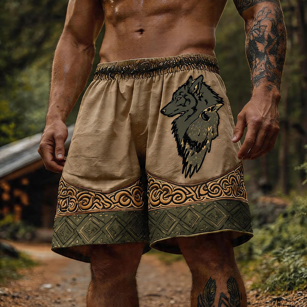 WorldNorse Viking Wolf Head Celtic Pattern Linen Shorts - US/UK/AU50，EU60 (5XL) - image 0