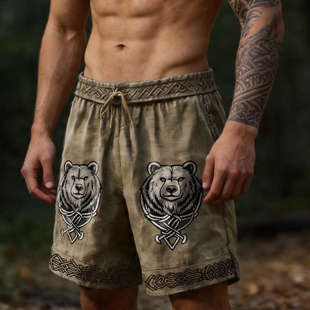 WorldNorse Viking Bear Head Celtic Knot Linen Shorts - US/UK/AU50，EU60 (5XL) - image 0