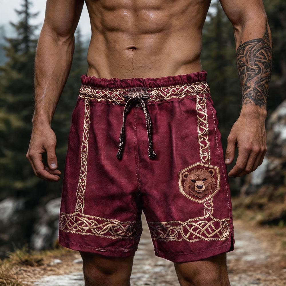 WorldNorse Strength Bear Celtic Knot Linen Shorts - US/UK/AU50，EU60 (5XL) - image 0