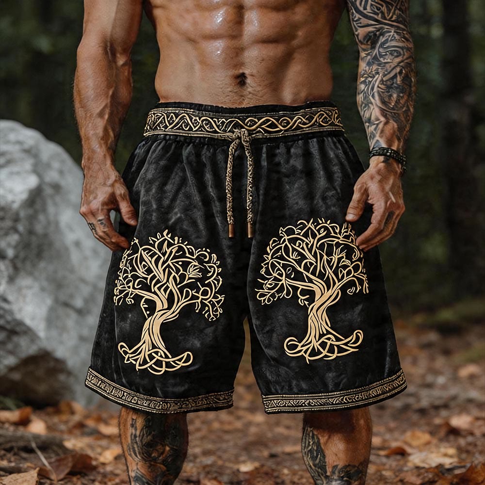 WorldNorse Viking Yggdrasil Knotwork Linen Shorts - US/UK/AU50，EU60 (5XL) - image 0