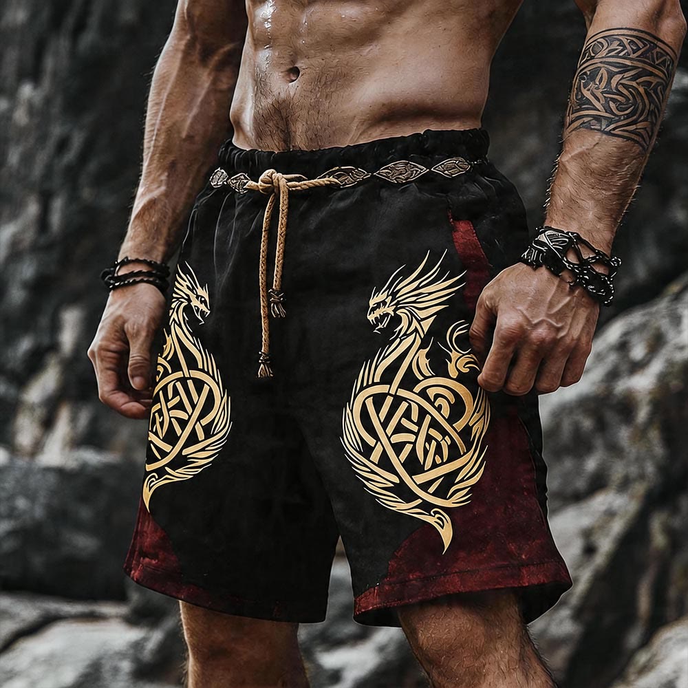 WorldNorse Norse Dragon Heart Celtic Knot Linen Shorts - US/UK/AU50，EU60 (5XL) - image 0
