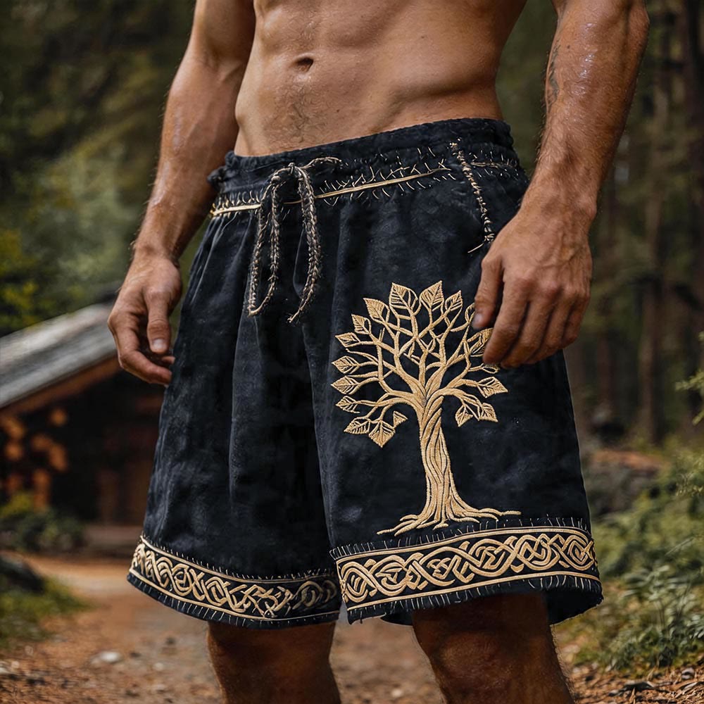 WorldNorse Viking Tree of Life Print Linen Shorts - US/UK/AU50，EU60 (5XL) - image 0