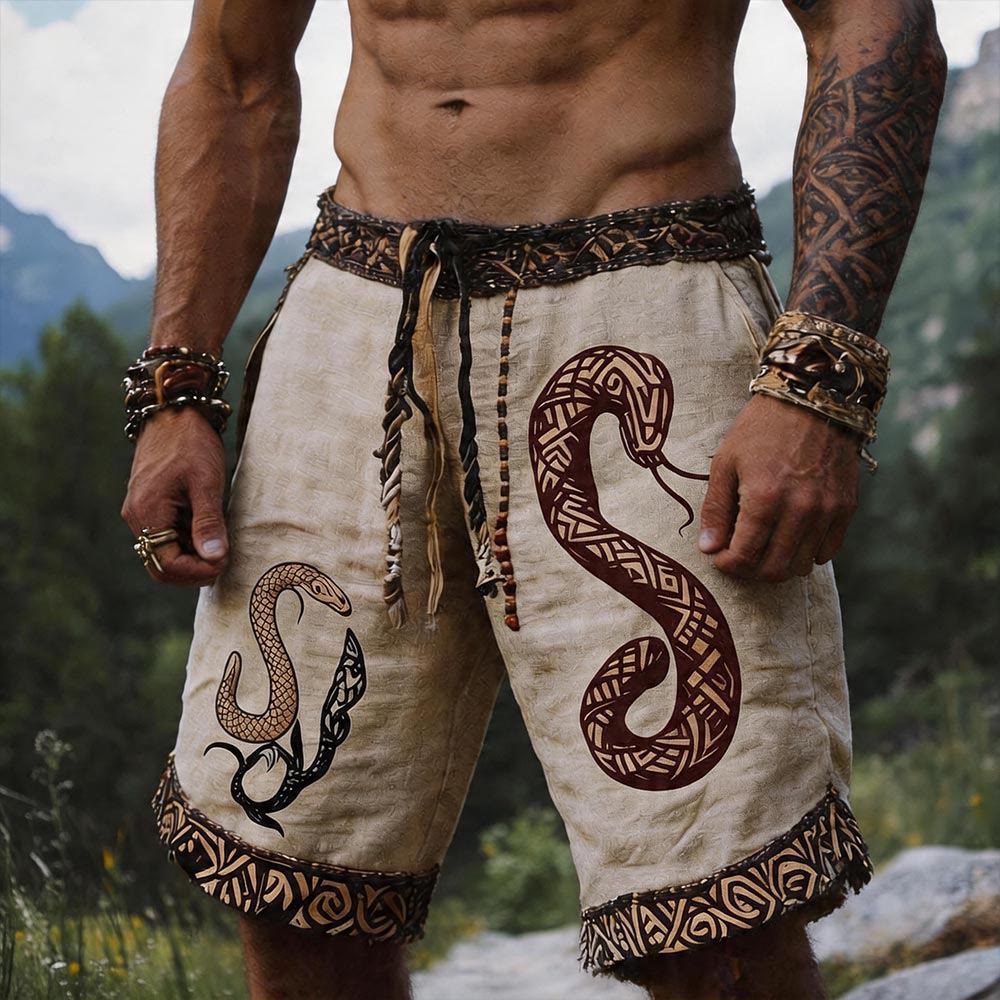 WorldNorse Jormungandr Celtic Knot Trim Linen Shorts - US/UK/AU50，EU60 (5XL) - image 0