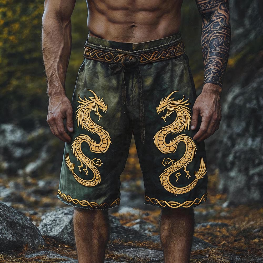 WorldNorse Norse Dragon Celtic Knot Trim Linen Shorts - US/UK/AU50，EU60 (5XL) - image 0