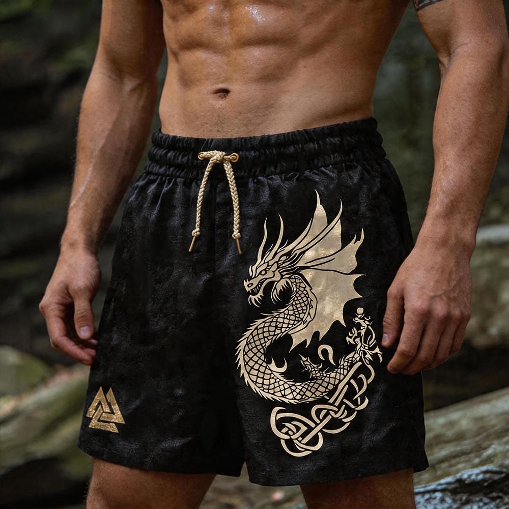 WorldNorse Norse Dragon Valknut Linen Shorts - US/UK/AU50，EU60 (5XL) - image 0