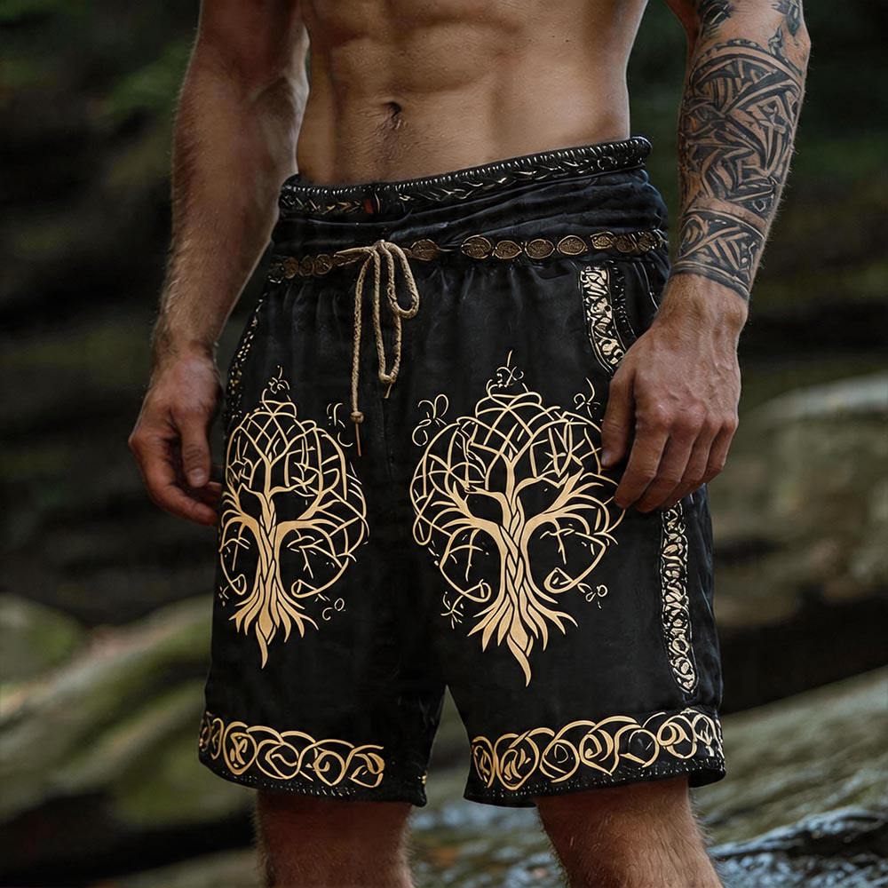 WorldNorse Viking Celtic Yggdrasil Print Linen Shorts - US/UK/AU50，EU60 (5XL) - image 0