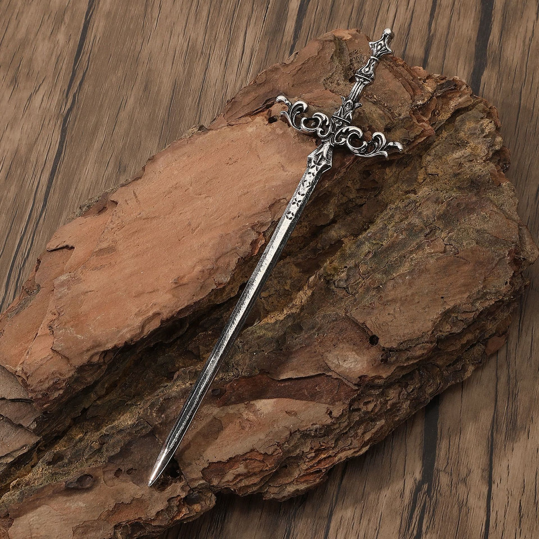 WorldNorse Floral Carved Sword Hairpin - Silver - image 0