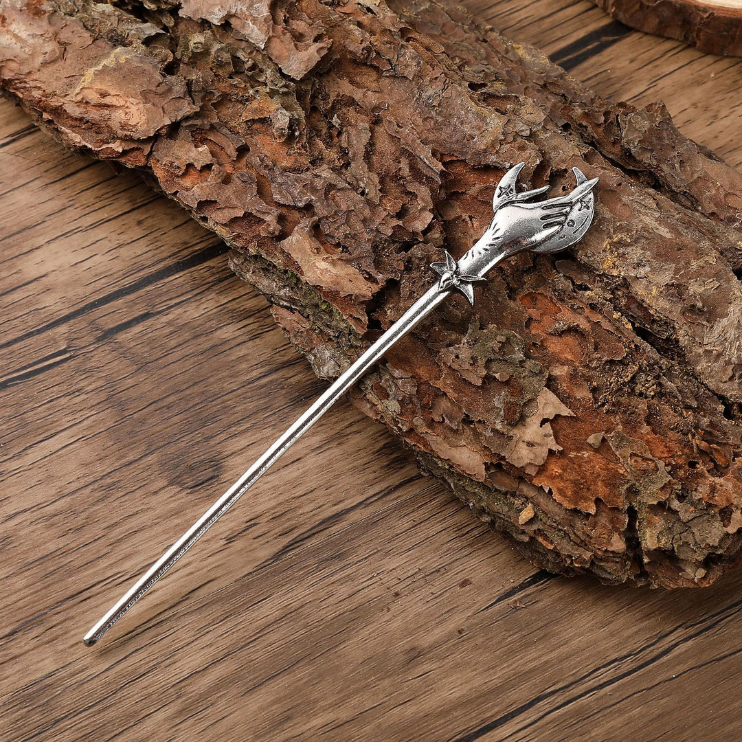 WorldNorse Hand Holding Crescent Hairpin - Silver - image 0