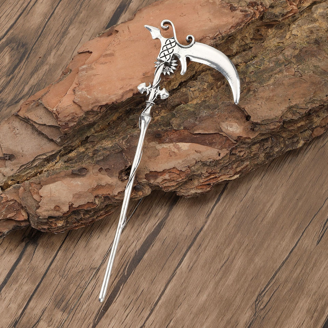 WorldNorse Gothic Skeletal Scythe Hairpin - Style#3#Silver - image 8