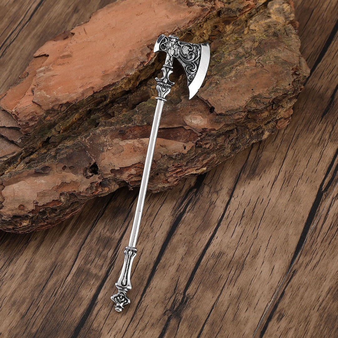 WorldNorse Carved Viking Axe Hairpin - Style#1#Silver - image 0