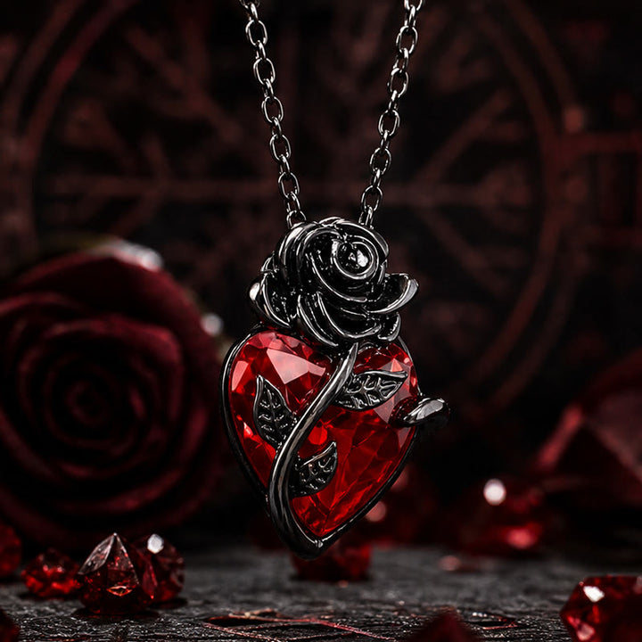FREE Today: Dark Romance Ruby Heart Rose Necklace - Black - image 0