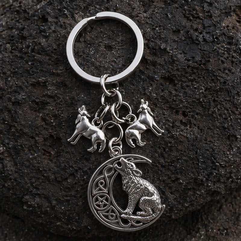 FREE Today: Wolf Howling Crescent Moon Keychain - image 1