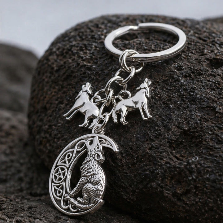 WorldNorse Wolf Howling Crescent Moon Keychain - image 2