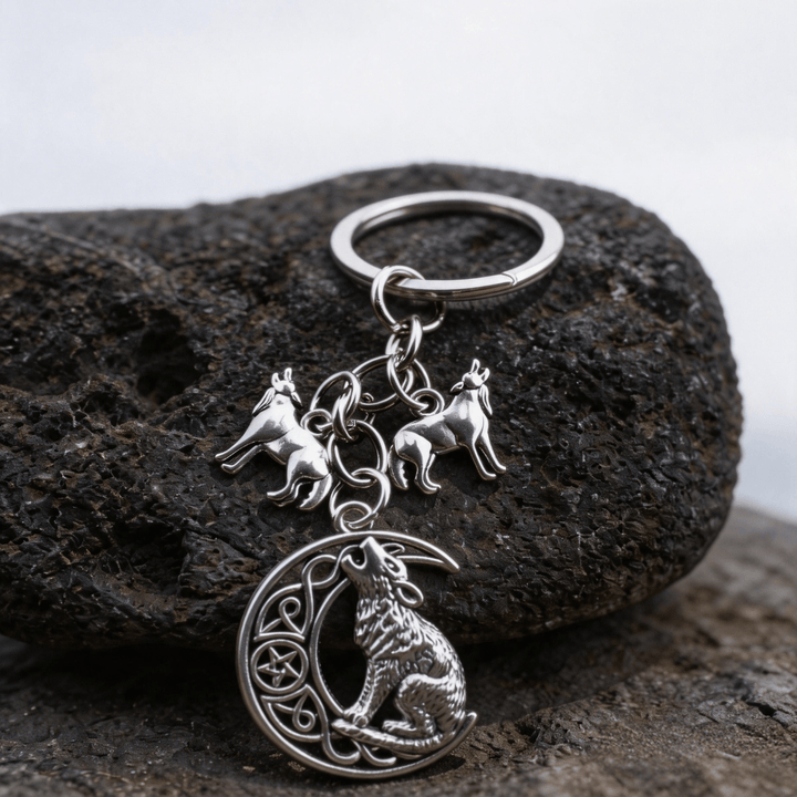 FREE Today: Wolf Howling Crescent Moon Keychain - Wolf - image 0