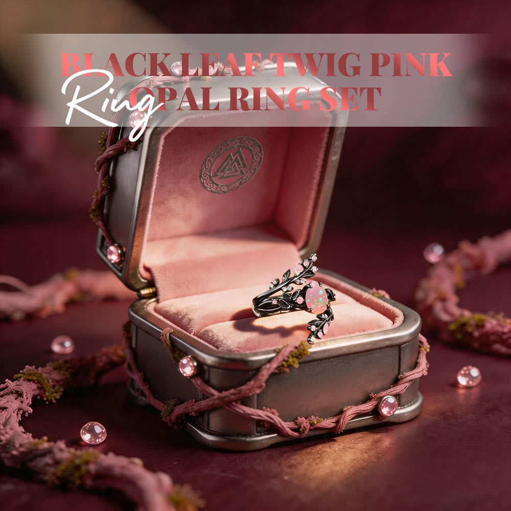 FREE Today: Black Leaf Twig Pink Opal Ring Set - image 2