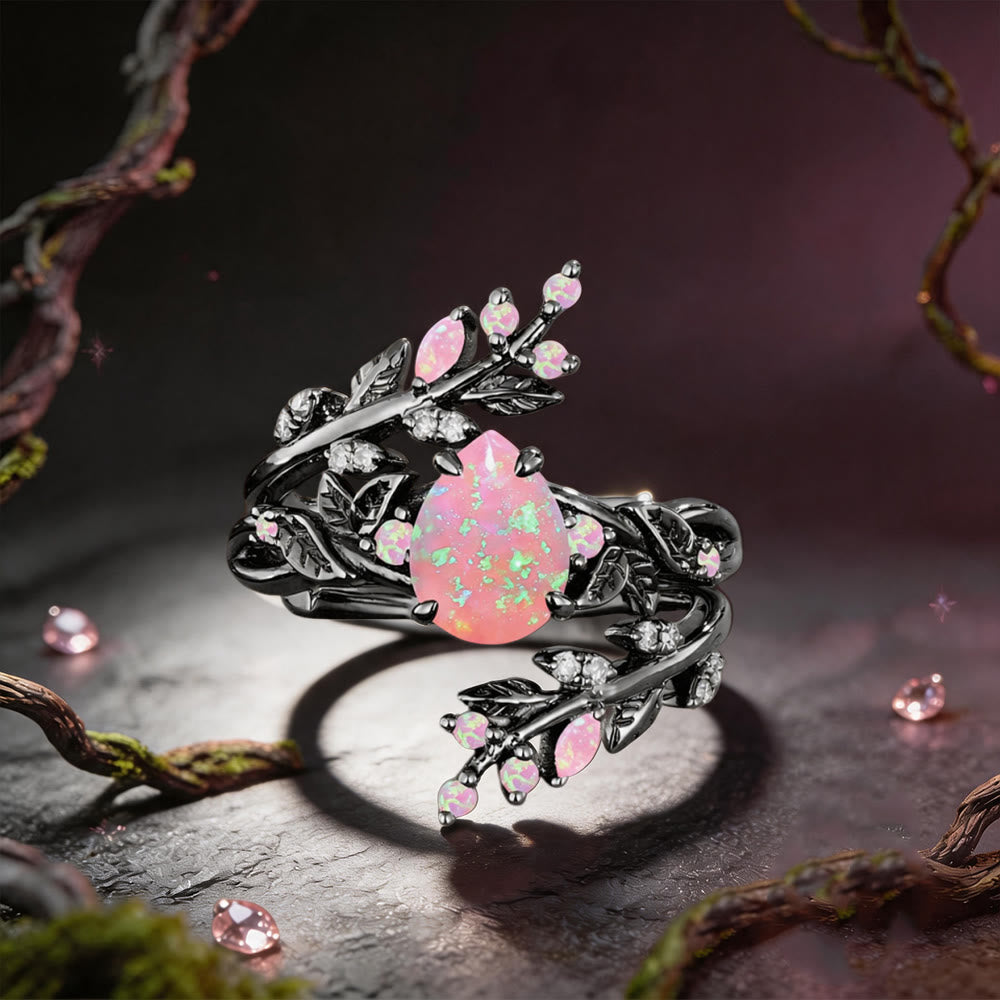 FREE Today: Black Leaf Twig Pink Opal Ring Set - US 10 - image 0