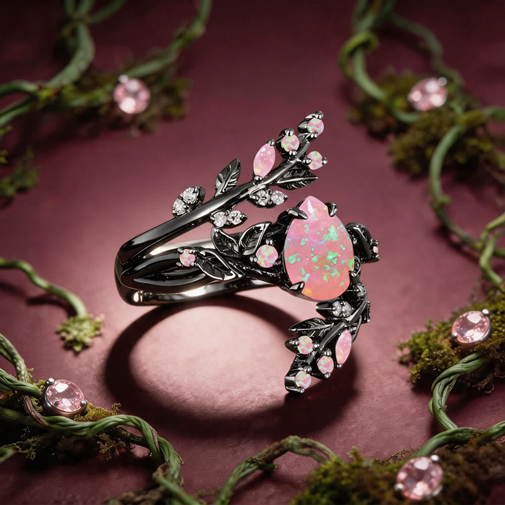FREE Today: Black Leaf Twig Pink Opal Ring Set - image 3