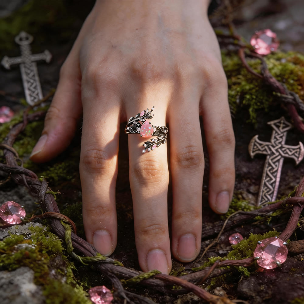 FREE Today: Black Leaf Twig Pink Opal Ring Set - image 1