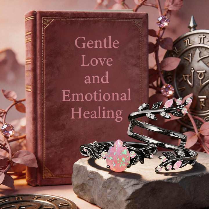 FREE Today: Black Leaf Twig Pink Opal Ring Set - image 4