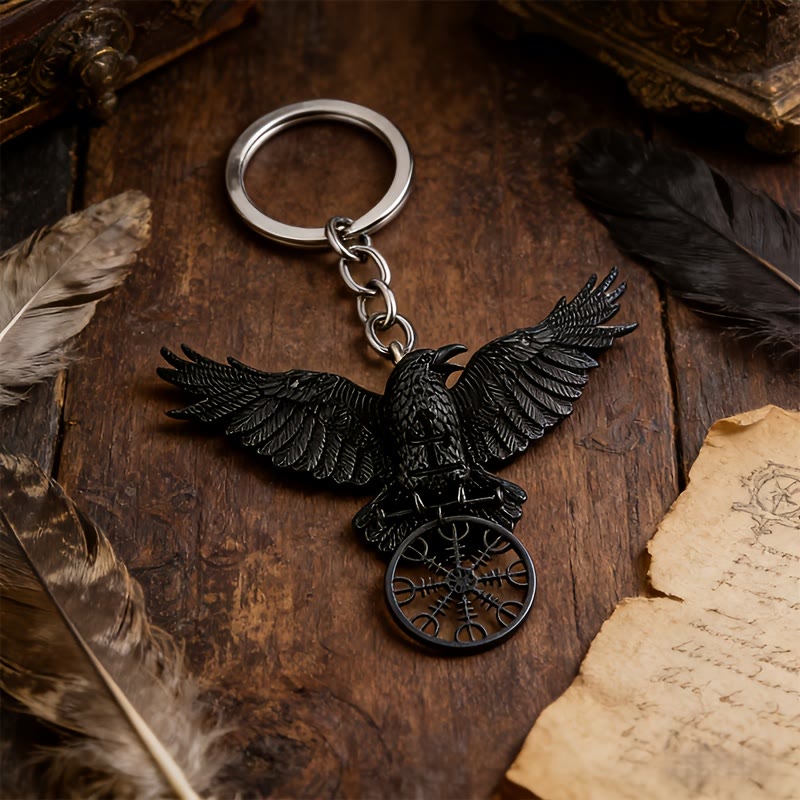 FREE Today: Viking Raven Odin Crow Vegvisir Compass Pendant Keychain / Necklace - Keychain#Black - image 0