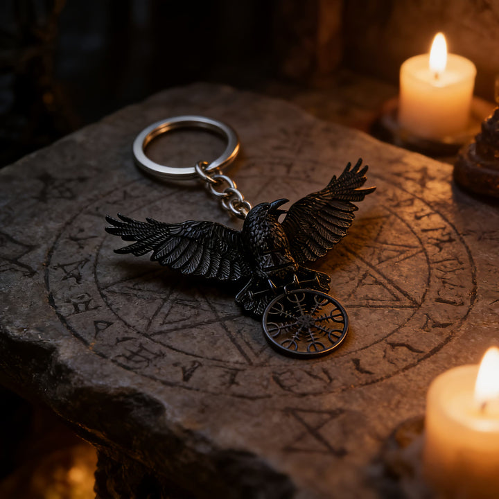 FREE Today: Viking Raven Odin Crow Vegvisir Compass Pendant Keychain / Necklace - image 1