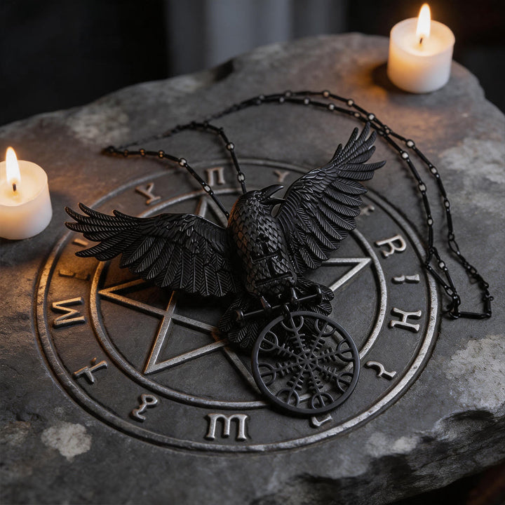 WorldNorse Viking Raven Odin Crow Vegvisir Compass Pendant Keychain / Necklace - image 7