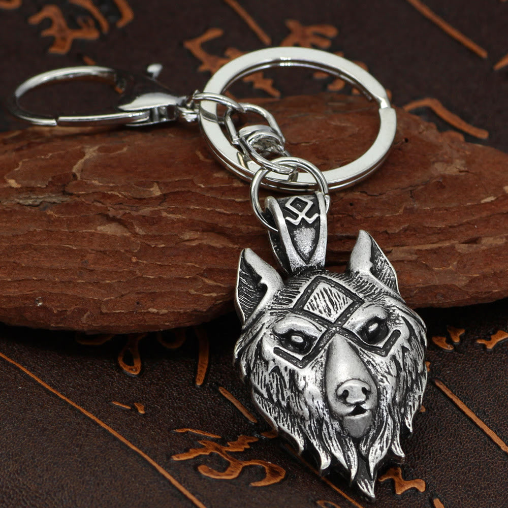 WorldNorse Viking Rune Wolf Head Keychain - image 1