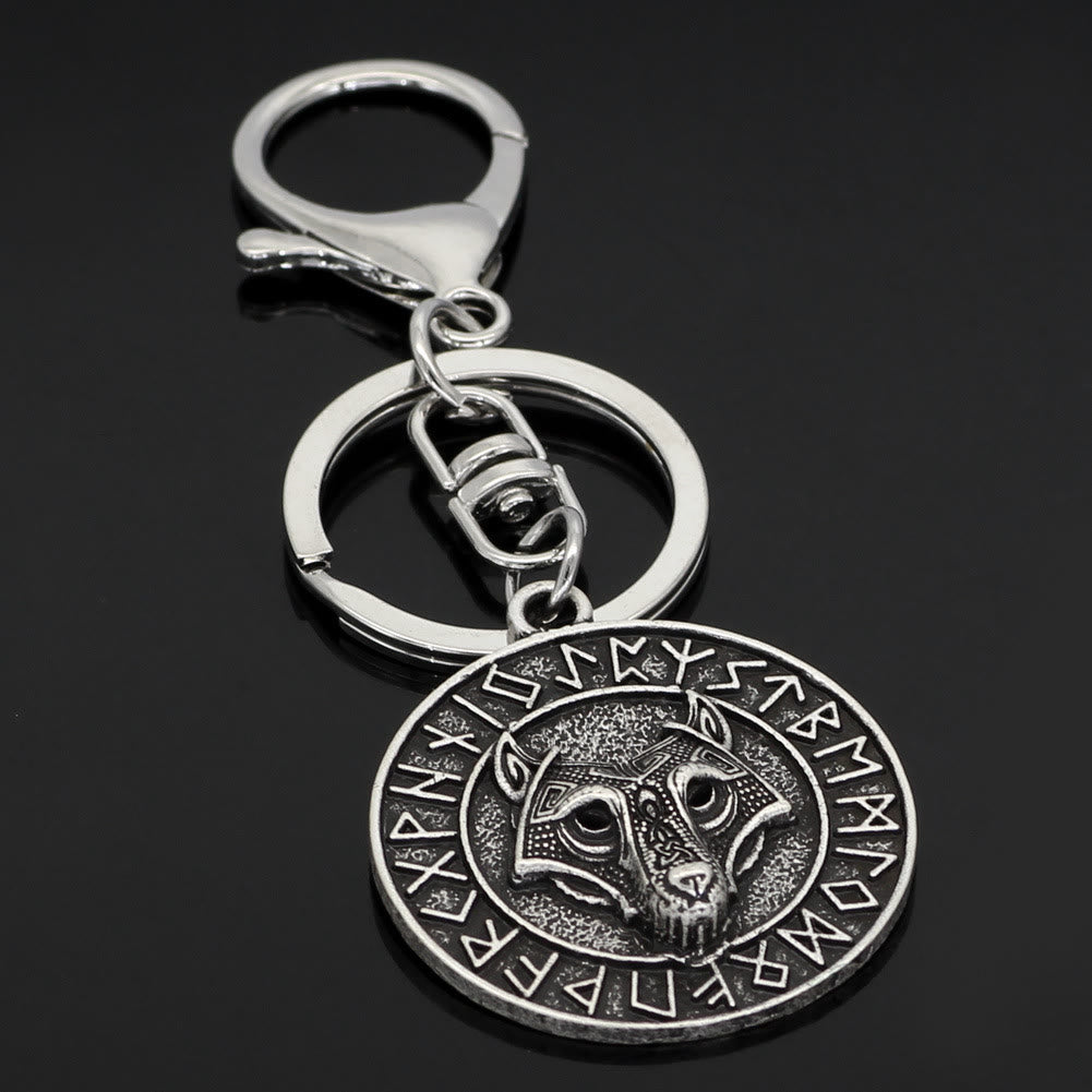 WorldNorse Rune Border Wolf Head Keychain - image 3