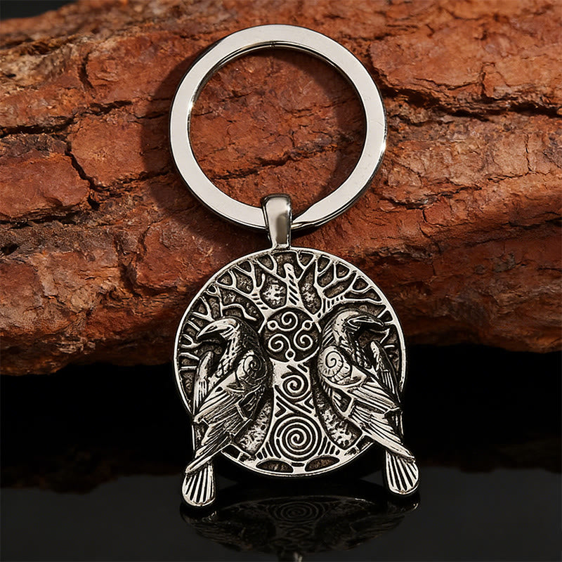 WorldNorse Embossed Norse Twin Raven Medallion Keychain - image 1