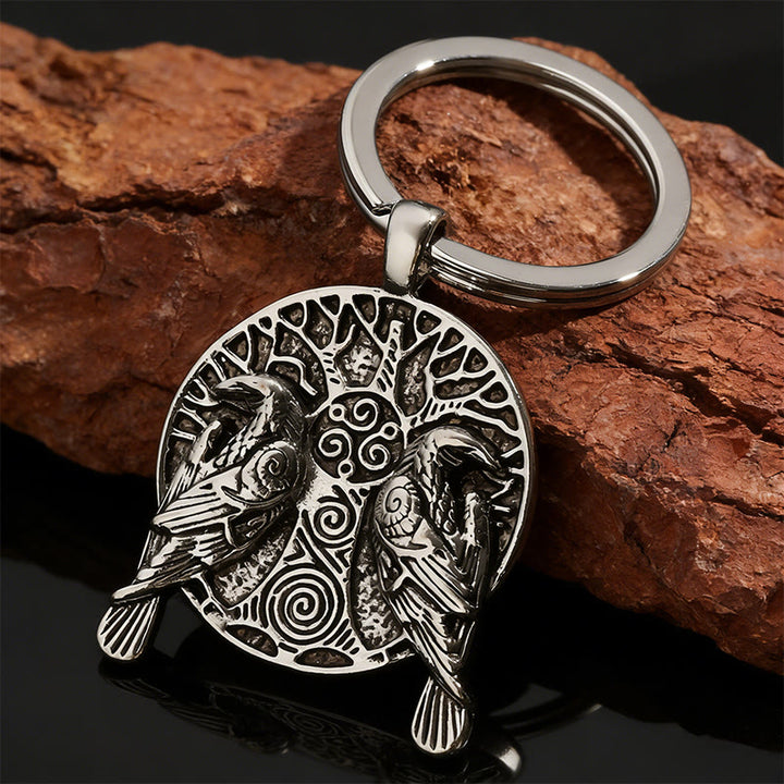 WorldNorse Embossed Norse Twin Raven Medallion Keychain - Raven - image 0